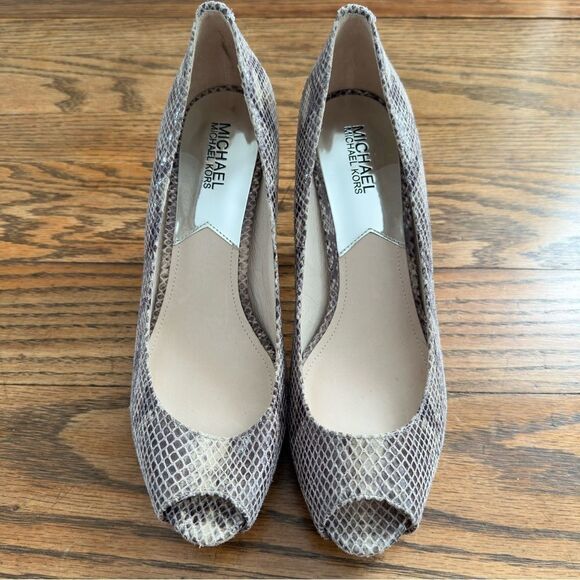 Michael Michael Kors Peep-Toe Leather Snakeskin Print Heels Gray – Size 9.5‎ M - Picture 4 of 9